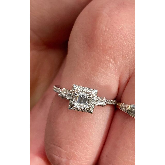 Mid 20th Century Vintage Dainty Emerald Cut Natural Diamond Ring in 18k White Gold, Size 6.5 For Sale - Image 5 of 5
