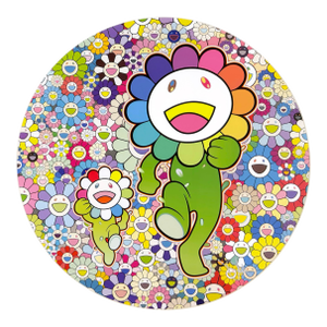 Takashi Murakami, Rum Pum Pum in a Field of Flowers! (Framed, Hand Signed Lithograph), 2021