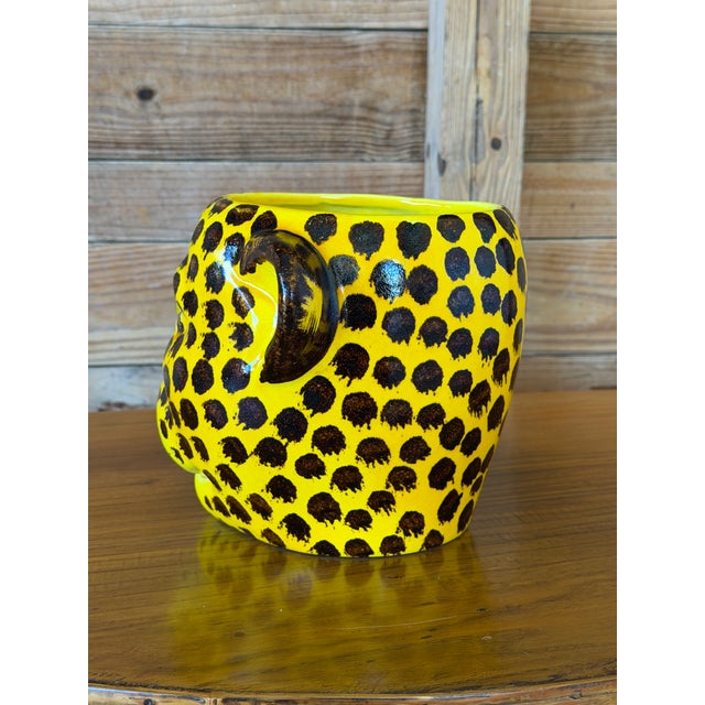 Vintage Italian Glazed Ceramic Leopard Head Cachepot by Rosenthal Netter For Sale - Image 9 of 10
