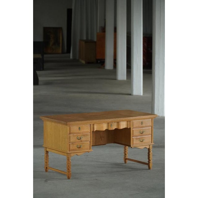Mid-Century Modern Danish Freestanding Oak Writing Desk by Henning Kjærnulf, 1960 For Sale - Image 4 of 18