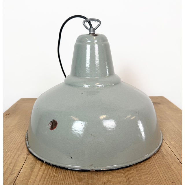 Industrial Grey Enamel Factory Pendant Lamp, 1960s For Sale - Image 13 of 18