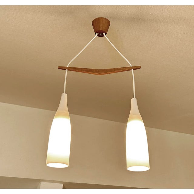 Wood Scandinavian Pendant Light in Teak and Glass, 1960s For Sale - Image 7 of 15