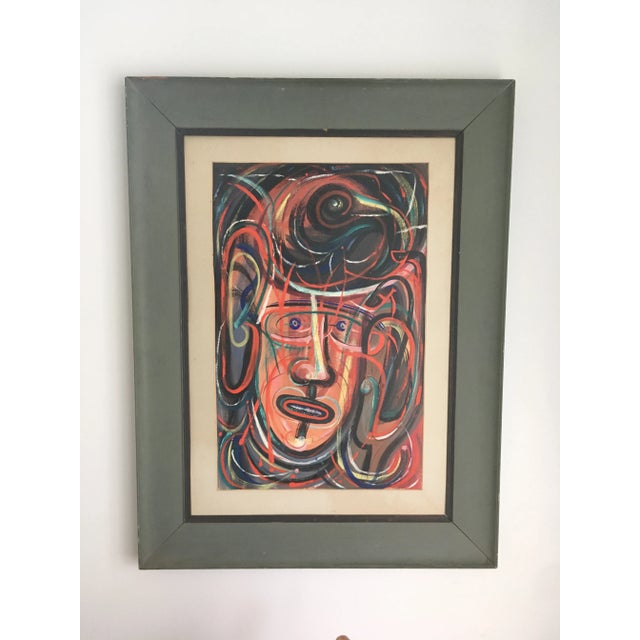 Brick Red Vintage Mid-Century Abstract Expressionism Original "Face Gamble" Oil Painting For Sale - Image 8 of 8