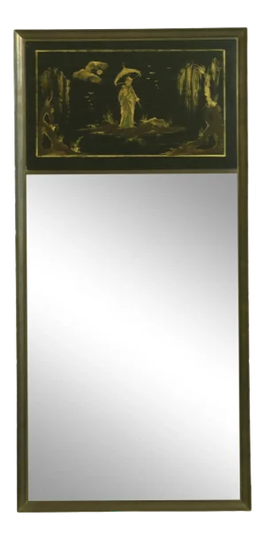 Casa Bisque Italian Brass Frame Chinoiserie Paint Decorator Mirror
