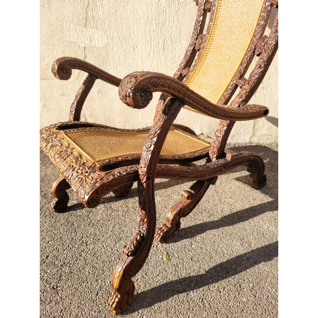 Indian Folding Armchair in Carved Wood For Sale - Image 13 of 18