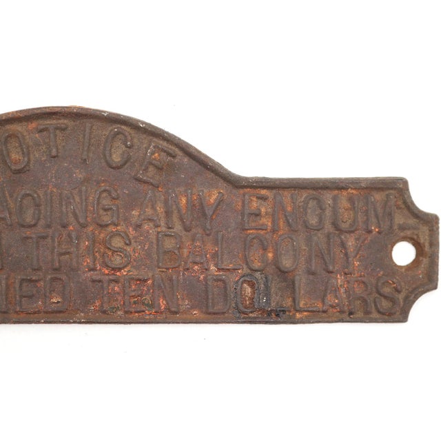 Traditional Antique Cast Iron Balcony Notice Plate For Sale - Image 3 of 4