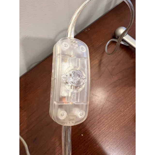 Baker Furniture Company Baker's Larimar Table Lamp, Satin Nickel Finish & Alabaster With White Linen Drum Shade For Sale - Image 4 of 18