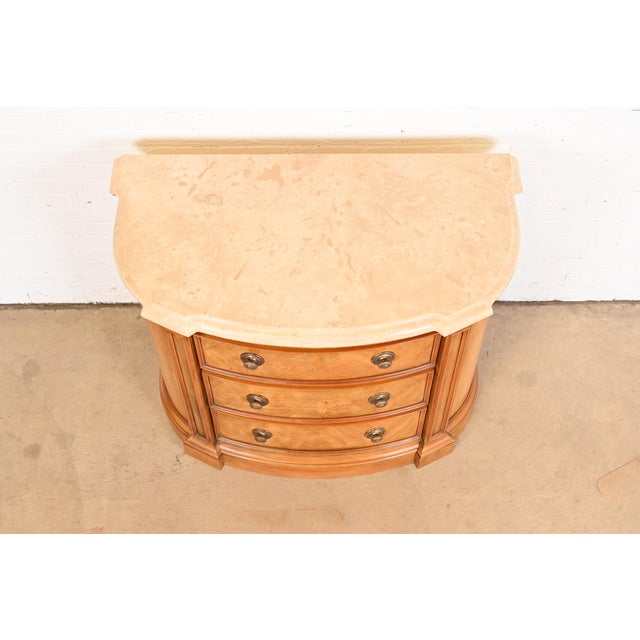 Henredon Burl Wood Regency Marble Top Demilune Commode or Chest of