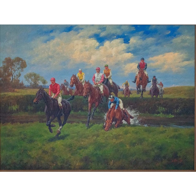 Realism Mid-20th Century Salvator Domingo - Horse Racing Scene, Oil on Canvas For Sale - Image 3 of 5