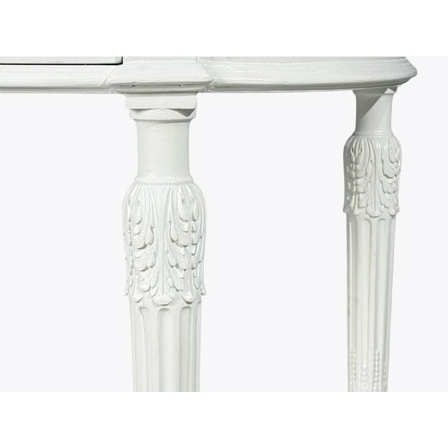 Louis XVI Style, White Demilune Console Table, Wood, Marble, France, 1960s For Sale - Image 9 of 15