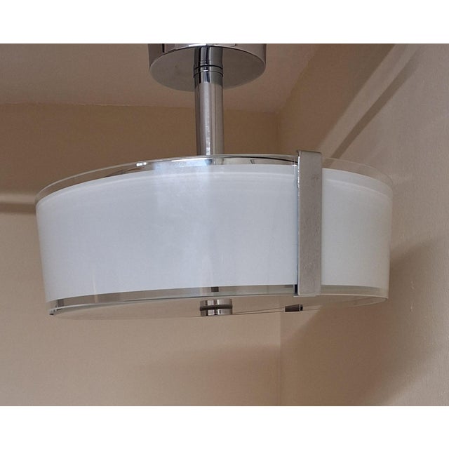 Vintage Ceiling Lamp with White Glass and Chrome-Plated Metal Frame by Honsel, 2000s, in Very Good conditions. Designed...