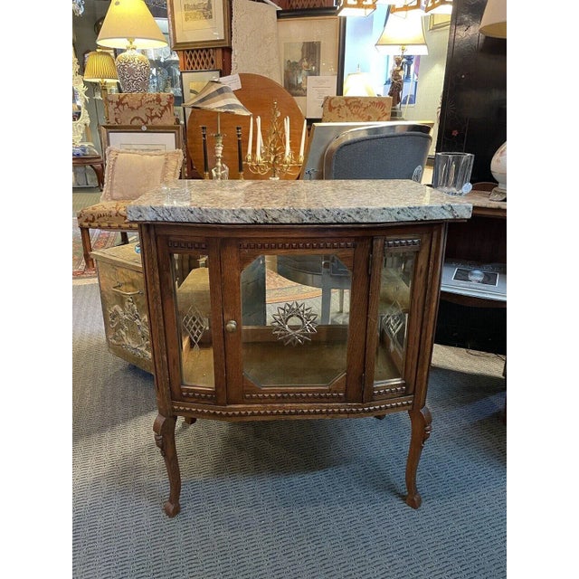 1900s Antique Oak Glass and Stone French Style Vitrine Cabinet With Velvet Interior For Sale - Image 13 of 13