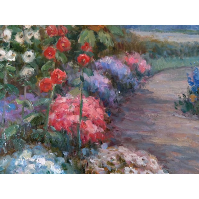 Early 20th Century European School, Garden Path to a Thatched Cottage. Oil on Canvas, Signed For Sale - Image 4 of 5