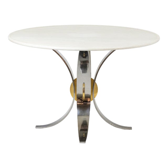 Dining Table in White Marble, Chrome and Gold Metal, 1970s For Sale