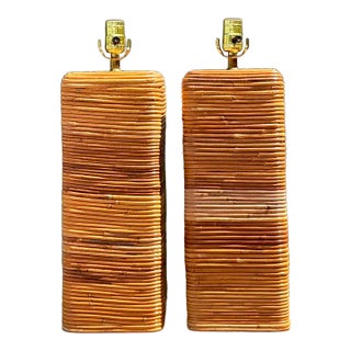 Vintage Pencil Reed Table Lamps - A Pair For Sale