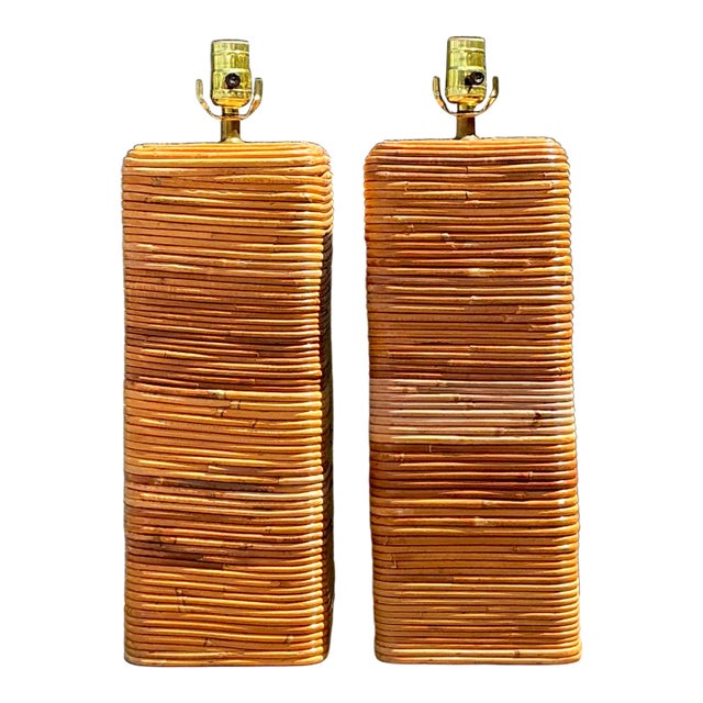 Vintage Pencil Reed Table Lamps - A Pair For Sale