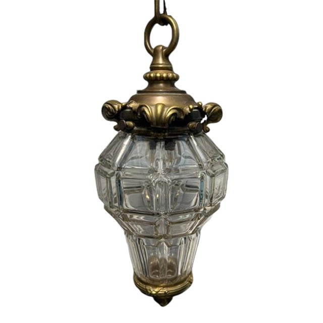 1920s French Gilt Bronze and Facted Glass Lantern For Sale