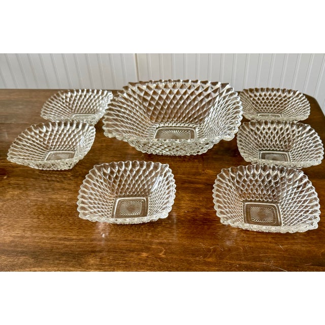 Mid-Century Modern Indiana Glass Diamond Point Salad Bowl Set - Set of 7 For Sale - Image 3 of 12