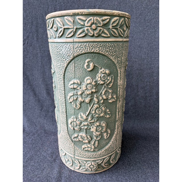 Art Nouveau Vintage Green Floral Ransbottom Umbrella Stand For Sale - Image 3 of 13