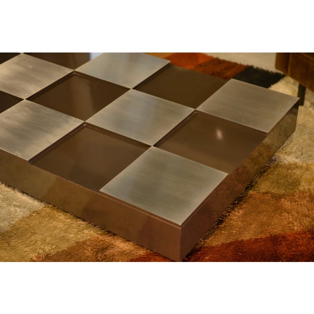 Brown Checkerboard Coffee Table attributed to Roberto Monsani, 1970s For Sale - Image 8 of 11