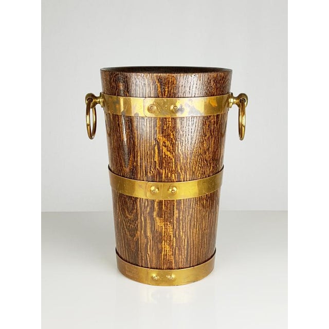 French Oak Aluminum and Brass Ice Bucket from Geraud Lafitte Ouvrier, 1950s For Sale - Image 4 of 9