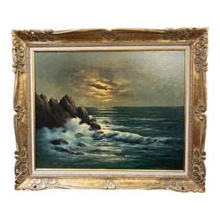 20th Century Oil on Canvas Framed Signed by German American Artist Peter Hermann Schmidt ( 1886-1974) Seascape at Sunset For Sale