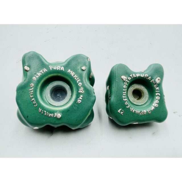 Emilia Castillo Pure Silver & Porcelain Frog Salt & Pepper Shakers, Taxco 1998 For Sale - Image 10 of 10