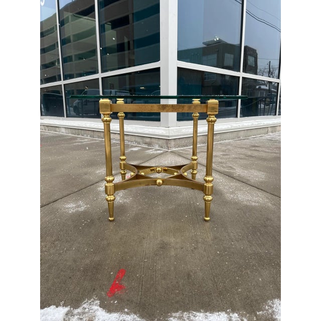 Rare neotransitional gothic style heavy end in solid bronze having large cubes atop ending in Jansen style tapered feet...