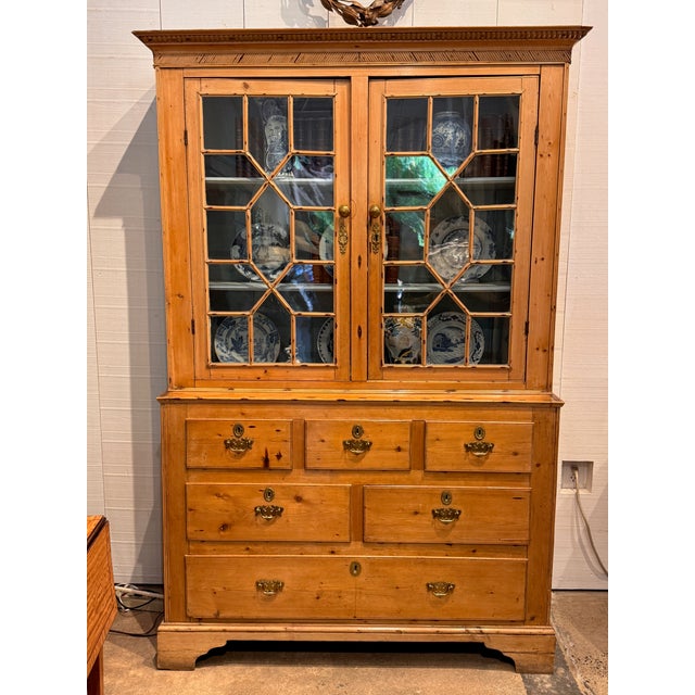 Wood 19th Century English One Piece Pine Breakfront For Sale - Image 7 of 18