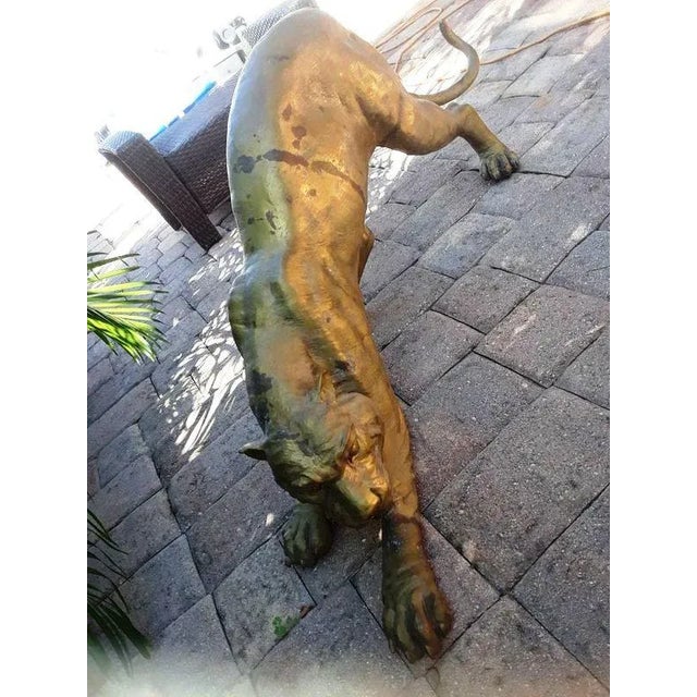 Vintage Hollywood Regency Bronze Rapper Tiger Sculpture For Sale In Miami - Image 6 of 12