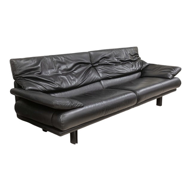 Postmodern Alanda Italian Black Leather Sofa by Paola Pive for B&b Italia For Sale