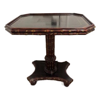 Mid-Century Italian Chinoiserie Faux-Bamboo End Table With Leather Top For Sale