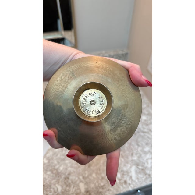 Indian Vintage Hand-Engraved Indian Brass Pedestal Dish For Sale - Image 3 of 3