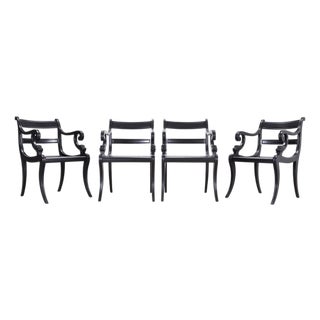 Set of Four Ralph Lauren Style Regency Caned Dining Armchairs For Sale