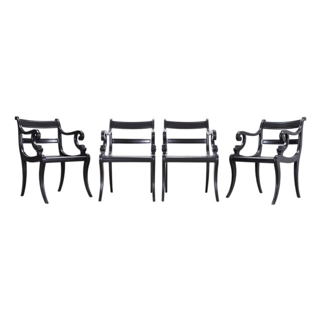 Set of Four Ralph Lauren Style Regency Caned Dining Armchairs For Sale