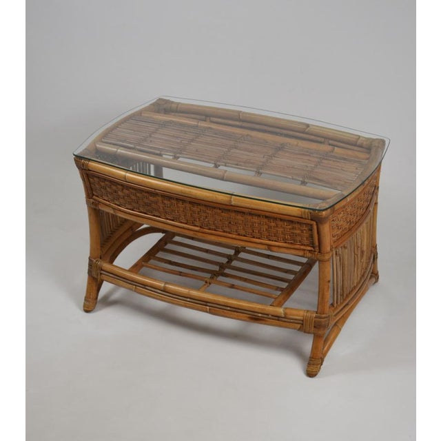 Vintage Rattan and Wicker Coffee Table with Glass Top, 1960s For Sale - Image 10 of 18