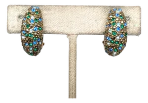 Vintage 1980s Signed Les Bernard Pavé Rhinestone Clip Earrings- 2 Pieces