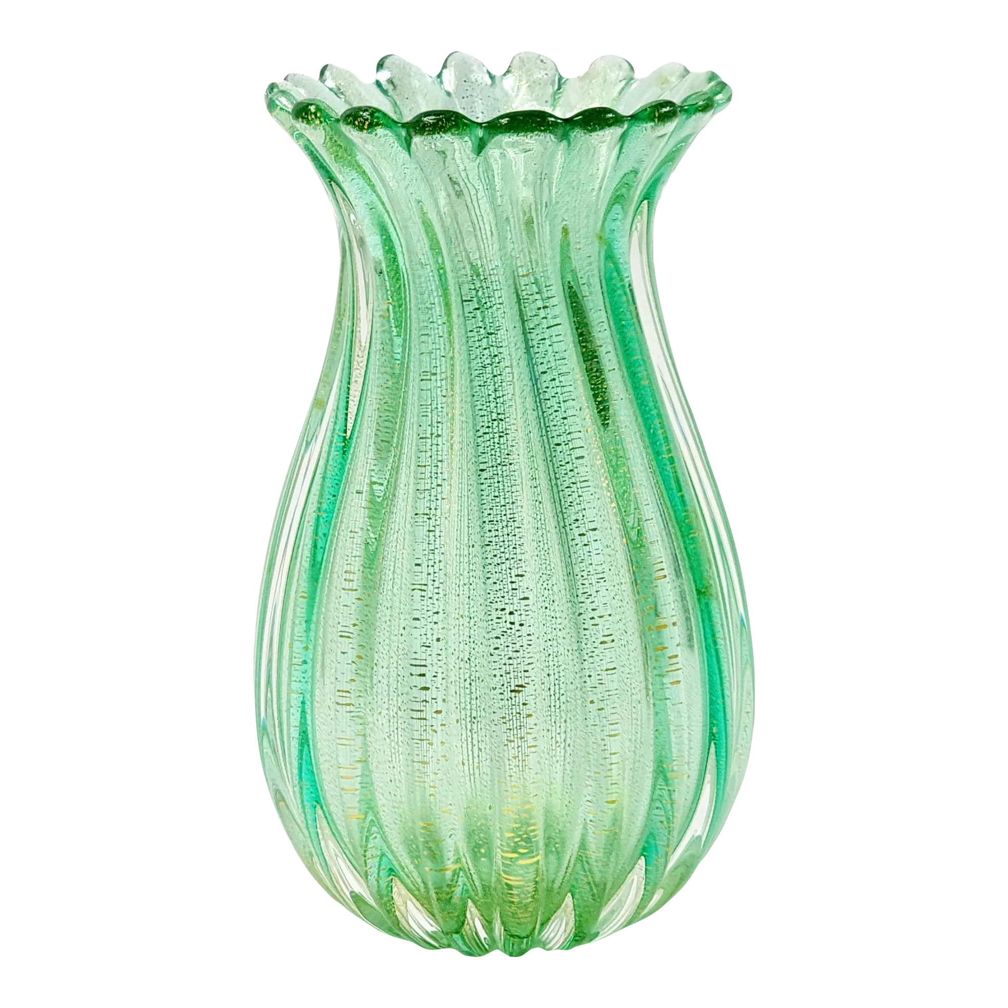 Mid-Century Ribbed Murano Glass Vase Attributed to Archimede