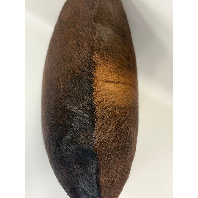 Chocolate Reversible 16” X 16” Premium Brazilian Watusi Cowhide Pillow Cover – Sculptural Spine Composition - Handcrafted by Pablo Sota Designs. For Sale - Image 8 of 11
