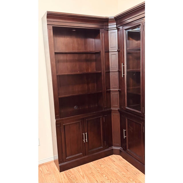 Transitional Executive Solid Wood Corner Library Wall Unit (4 Separate Sections) For Sale - Image 3 of 6