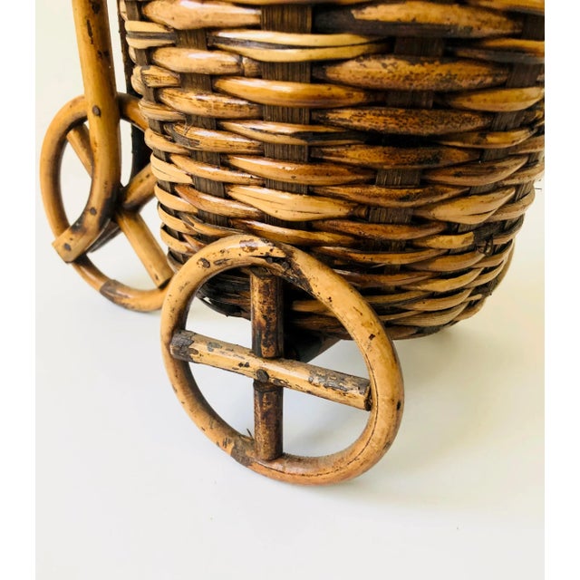 Vintage Rattan Bicycle Plant Basket For Sale - Image 10 of 12