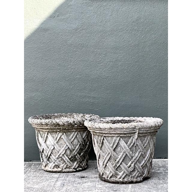 Gray Vintage Cast Concrete Trellis Planters - A Pair For Sale - Image 8 of 12
