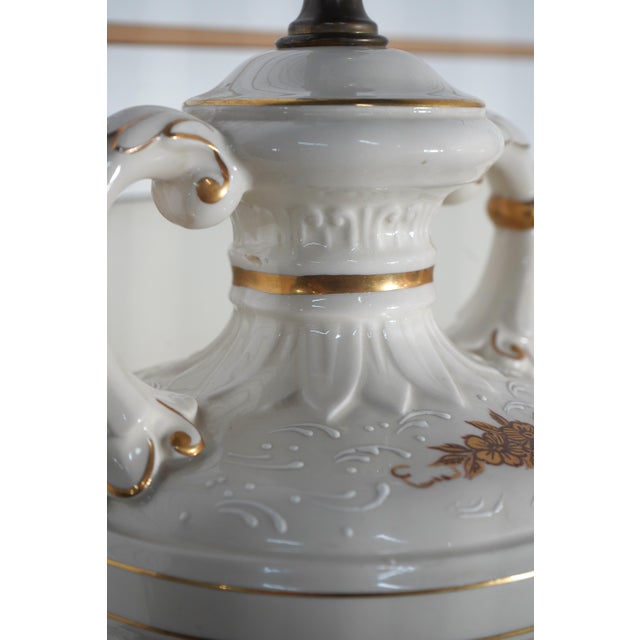 1950s Sevres Style Gold Gilt Floral Motif Porcelain Urn Lamps - Pair For Sale - Image 10 of 15
