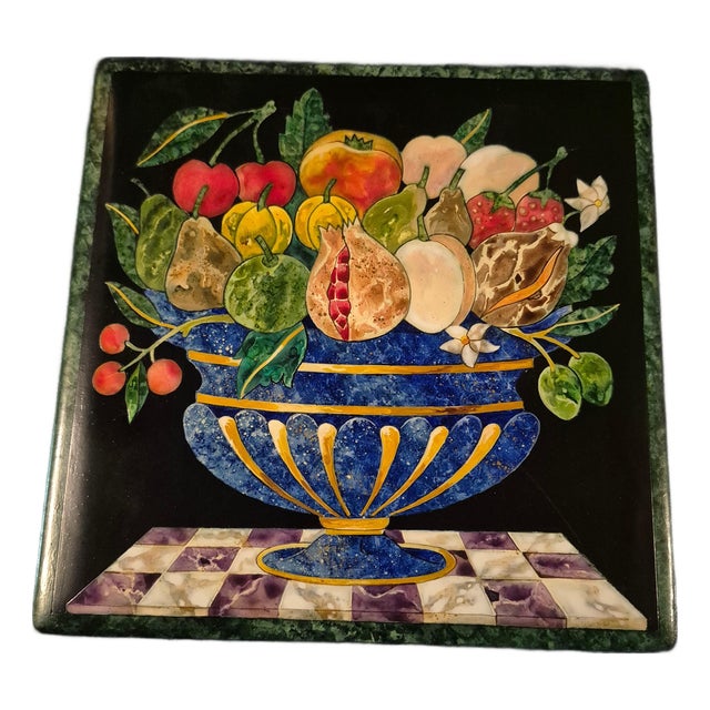 Vintage Mid-Century Italian Hand-Painted Florentine "Pietra Dura" Style Still Life Plaque by Ba Ro For Sale