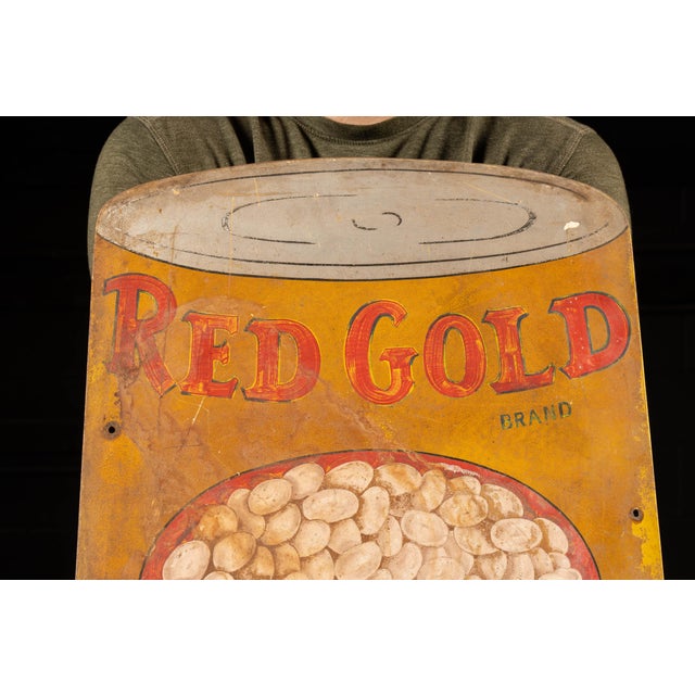 American 1940s Heavy Painted Steel Red Gold Advertising Sign - Navy Beans For Sale - Image 3 of 6