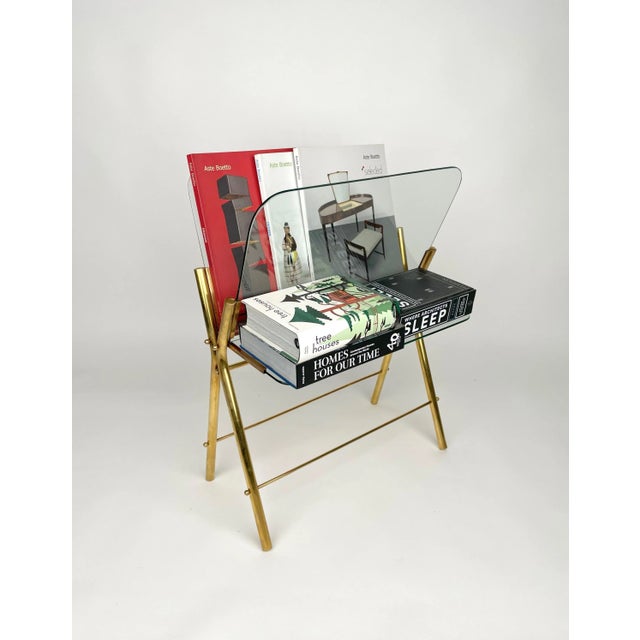 Metal Brass & Glass Magazine Rack, Italy, 1950s For Sale - Image 7 of 14