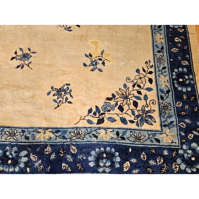 Antique Chinese Peking Rug, Hand-Knotted Wool, Floral Design, Ivory, 9' x 12' For Sale - Image 16 of 18