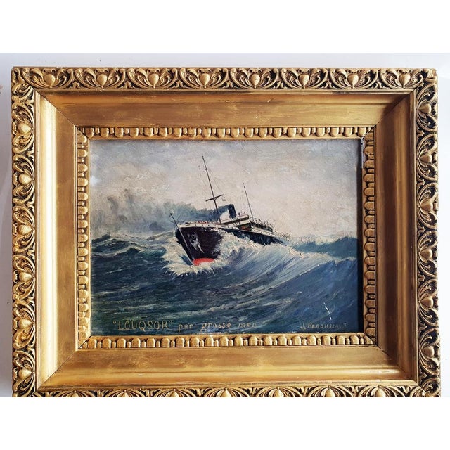 J. Pedoussot - Luxor in heavy seas, circa 1900 oil on wood The painting has a very nice rendering 2 small marks, one above...