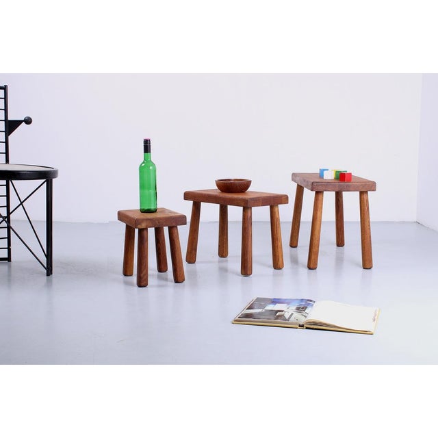 Oak Nesting Tables from Charlotte Perriand, 1960s, Set of 3 For Sale - Image 12 of 15