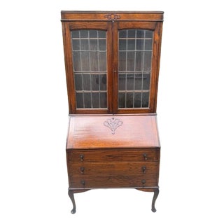 Vintage Uk Imported Edwardian Style Bureau Bookcase/Secretary Desk For Sale